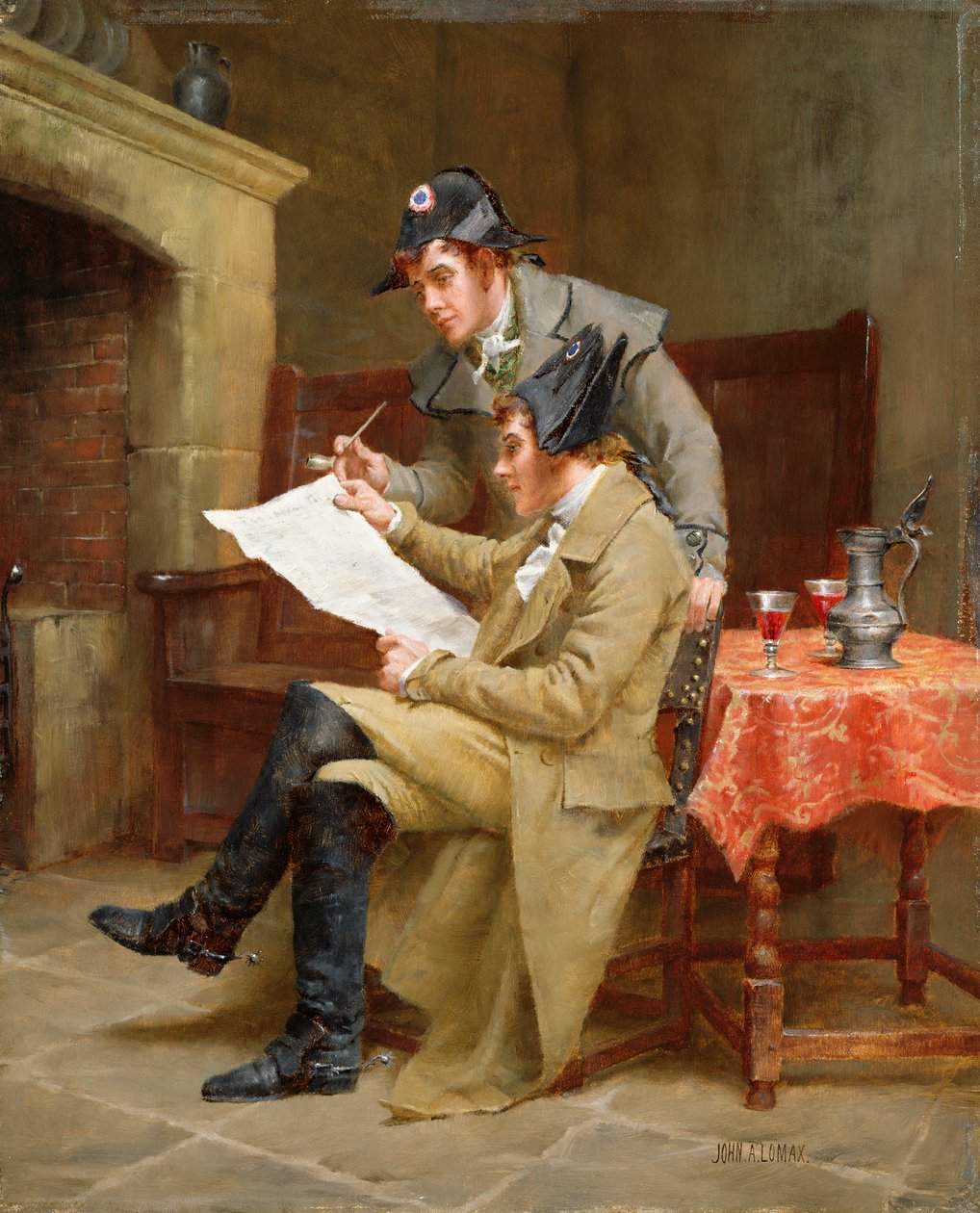 News of the Army, ca. 1900 (olie på panel) af John Arthur Lomax