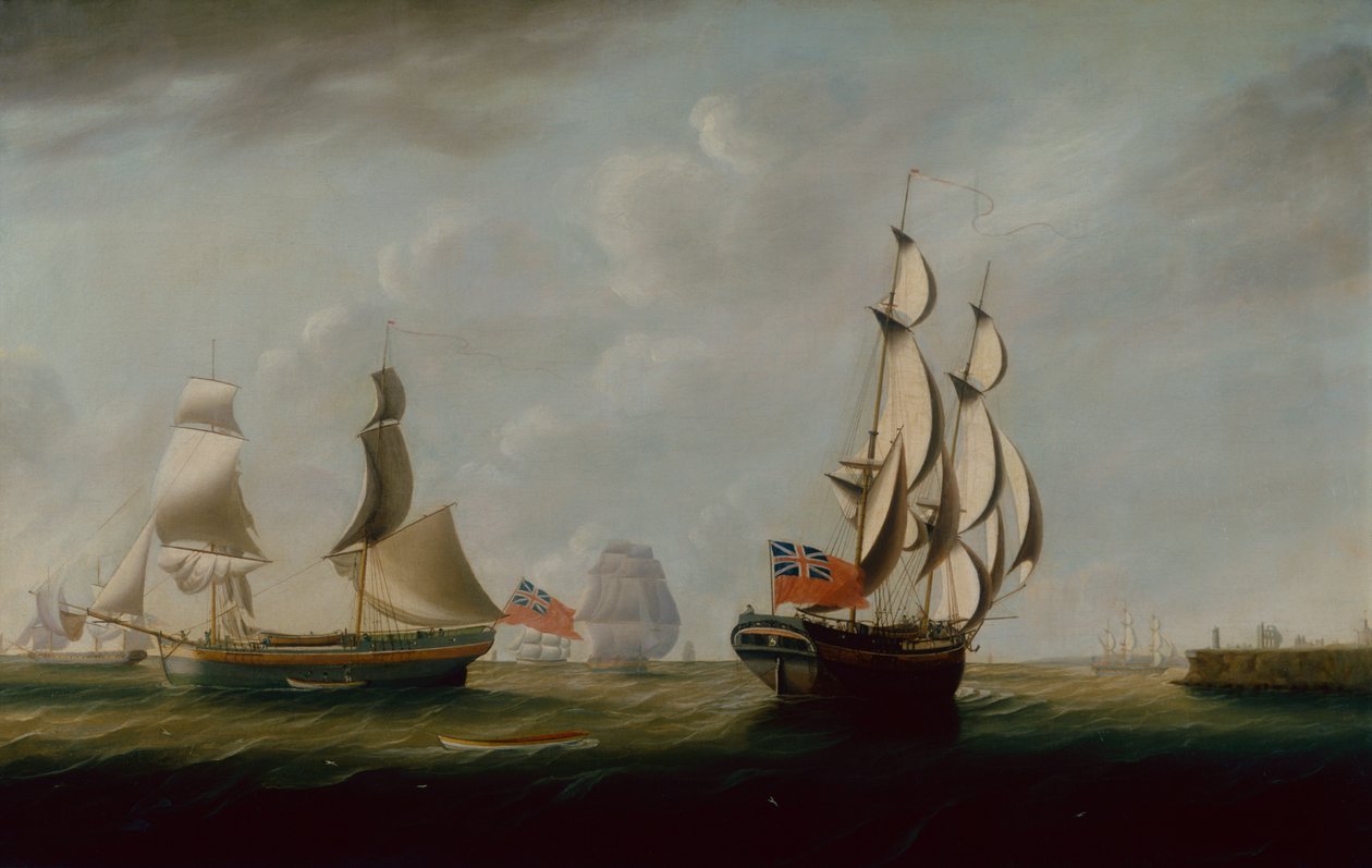 To engelske Collier Brigger off Whitby med andre forsendelser (olie på lærred) af John Askew