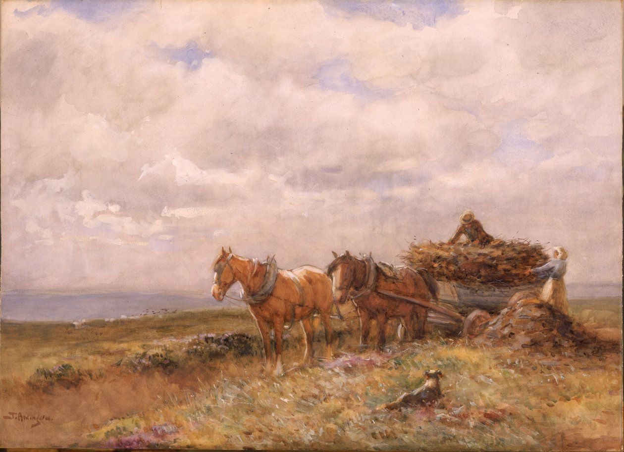 Carting Turf-tegning (akvarel forhøjet med hvid på papir) af John Atkinson