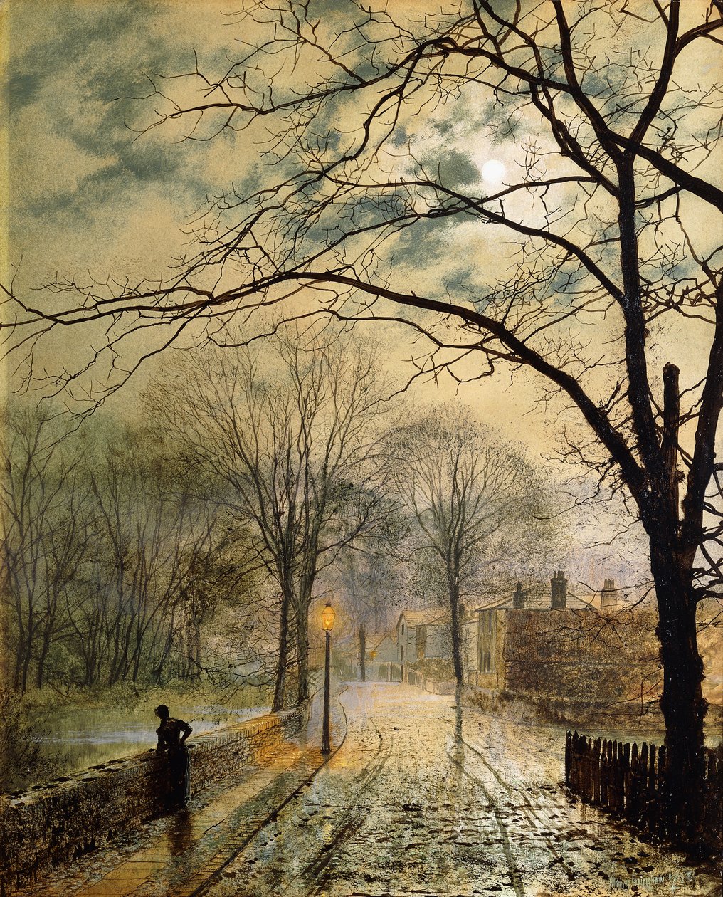 En månebelyst gåtur, Bonchurch, Isle of Wight, 1878 af John Atkinson Grimshaw