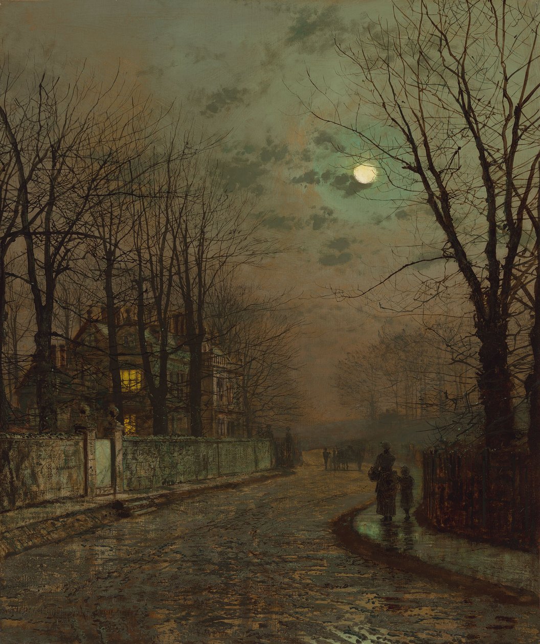 En våd vej, Knostrop, Yorkshire af John Atkinson Grimshaw, 1886 af John Atkinson Grimshaw