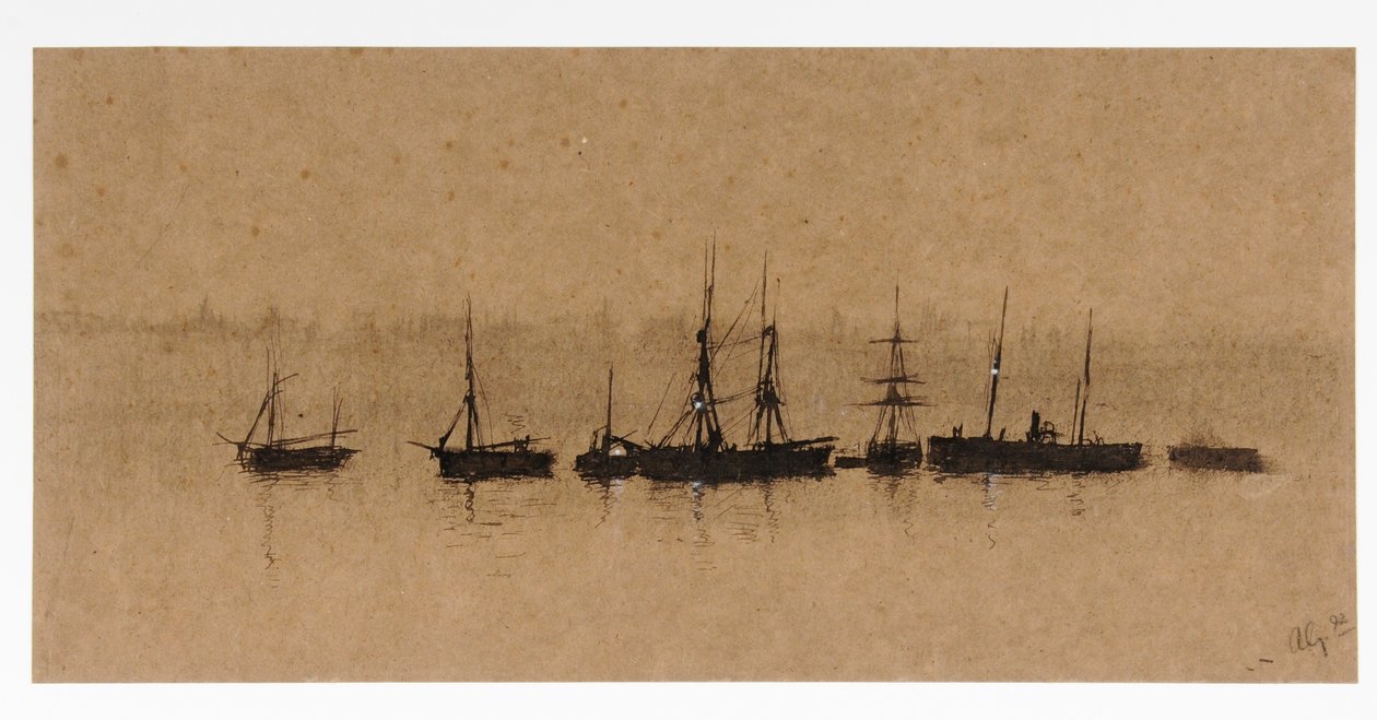 Både for anker i en flodmunding af John Atkinson Grimshaw