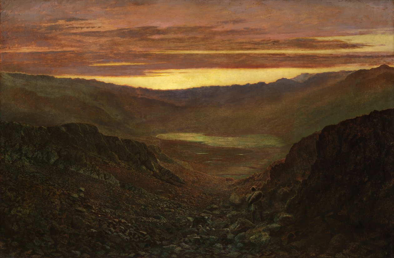 Fleetworth Hollow and Tarn fra Green Gable Fell at Twilight (Olie på lærred) af John Atkinson Grimshaw