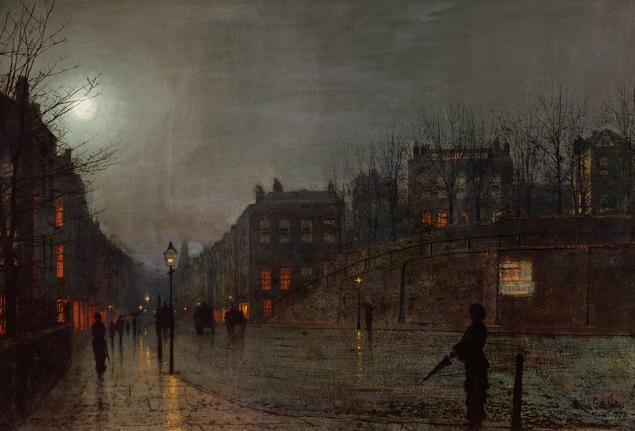 Går hjem i skumringen, 1882 af John Atkinson Grimshaw