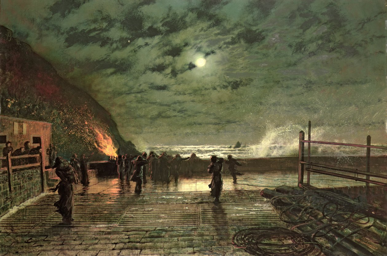 In Peril (The Harbor Flare) 1879 (olie på lærred) af John Atkinson Grimshaw