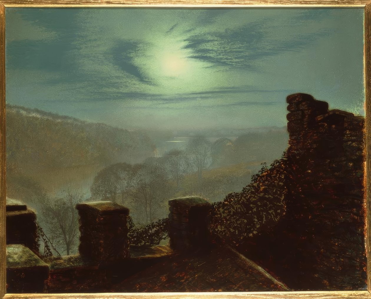 J.A.Grimshaw, Fuldmåne bag cirrusskyen fra Roundhay P. af John Atkinson Grimshaw