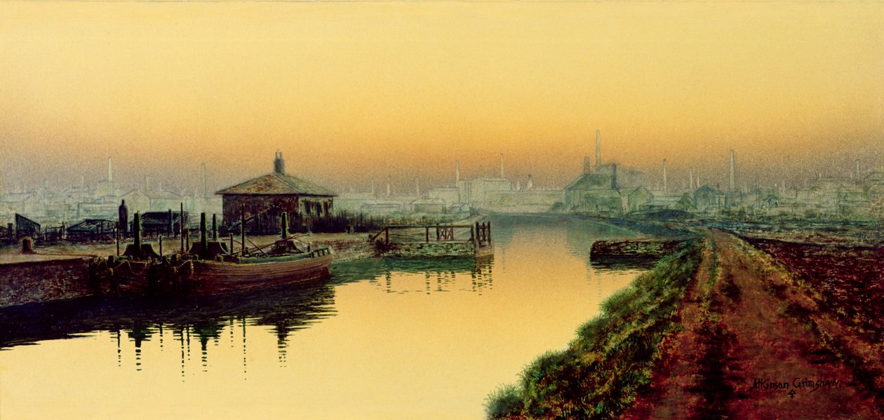 Knostrop Cut, Leeds, søndag aften af John Atkinson Grimshaw