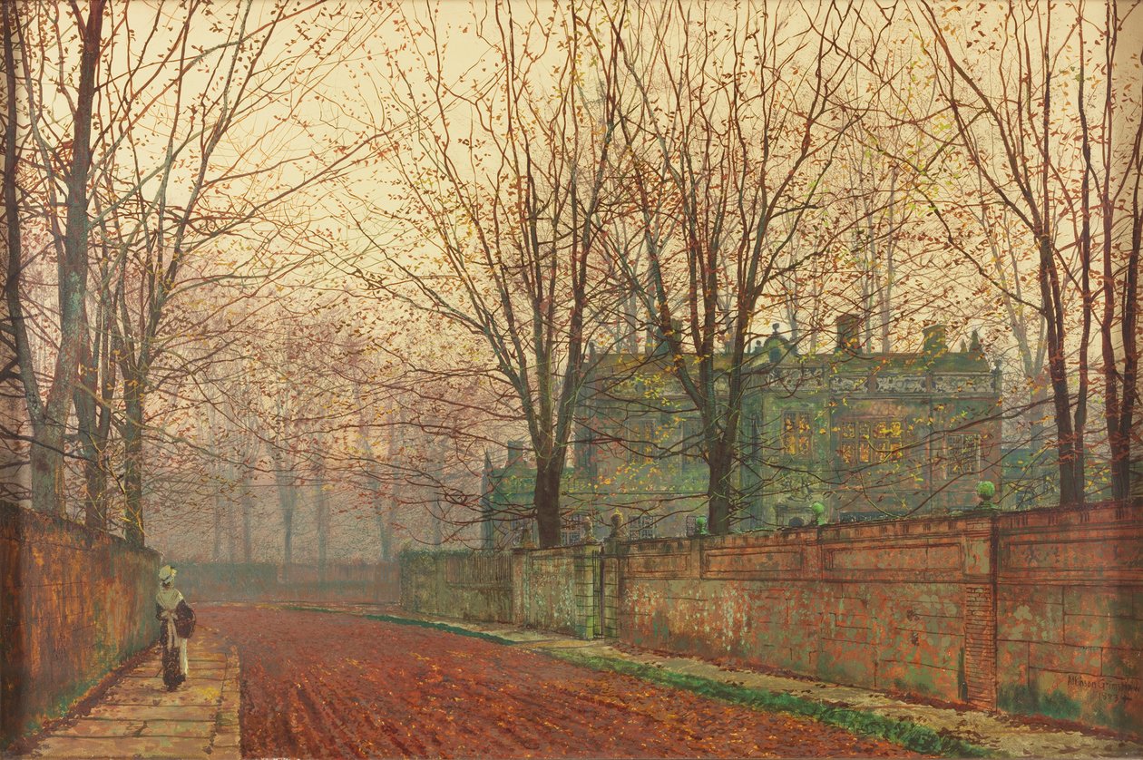 November Morgen, Knostrop Hall, Leeds af John Atkinson Grimshaw