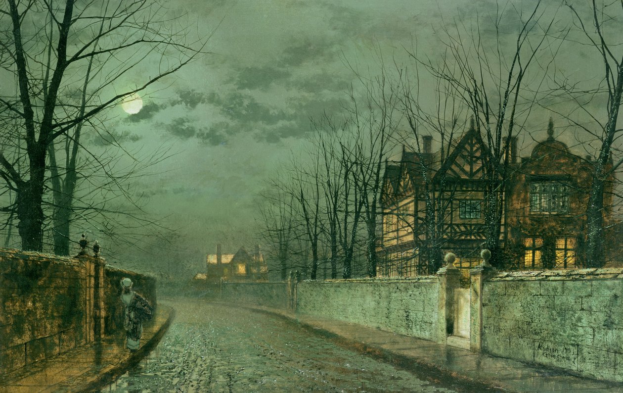Old English House, Moonlight after Rain, 1883 af John Atkinson Grimshaw