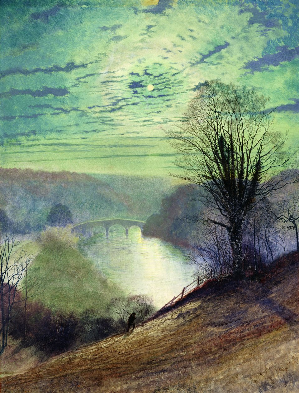 På Tees, nær Barnard Castle, ca. 1868 (akvarel og gouache på papir) af John Atkinson Grimshaw