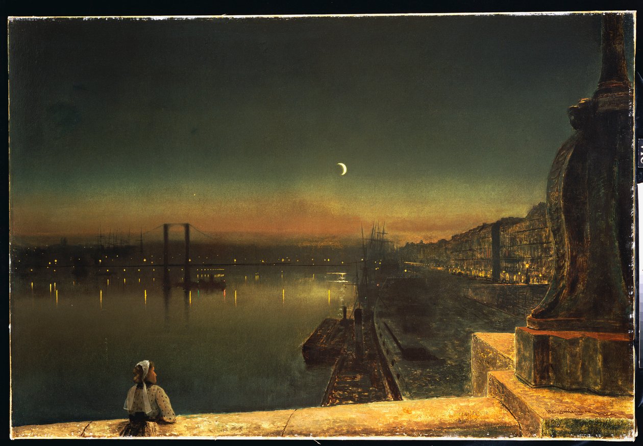 Rouen om natten fra Pont de Pierre, 1878 af John Atkinson Grimshaw