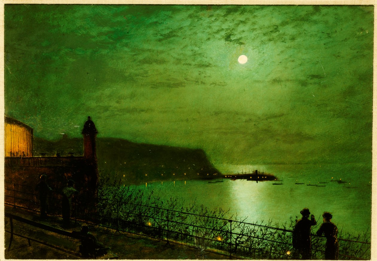 Scarborough by Moonlight fra trappen til Grand Hotel af John Atkinson Grimshaw