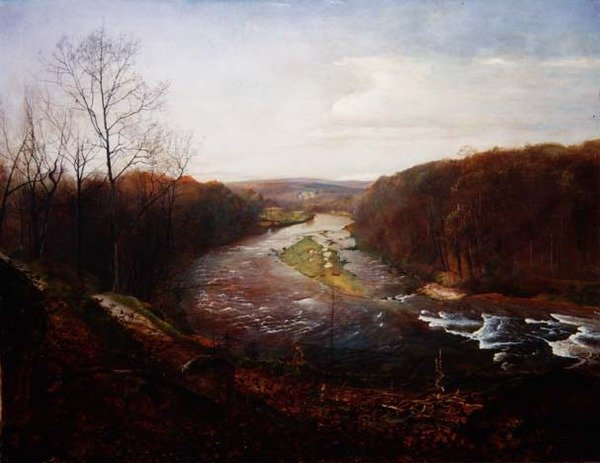 The Wharfe over Bolton Woods med Barden Tower in the Distance (olie på lærred) af John Atkinson Grimshaw