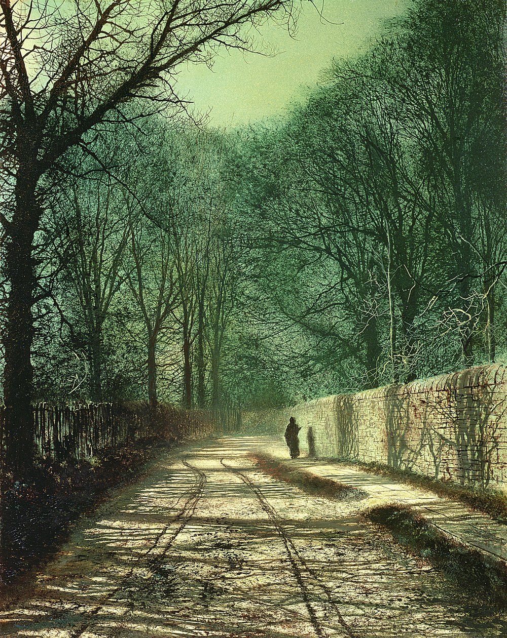 Skygger af træer på parkmuren, Roundhay, Leeds af John Atkinson Grimshaw