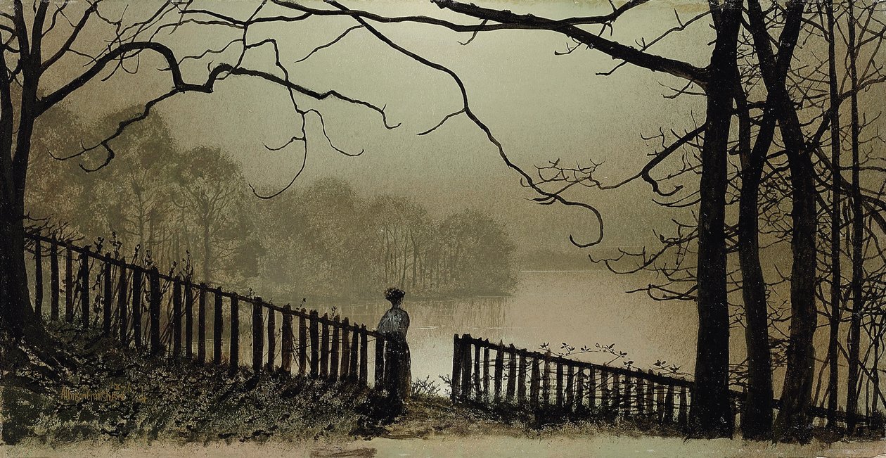 Waterloo Lake, Roundhay Park, Leeds, 1876-7 af John Atkinson Grimshaw