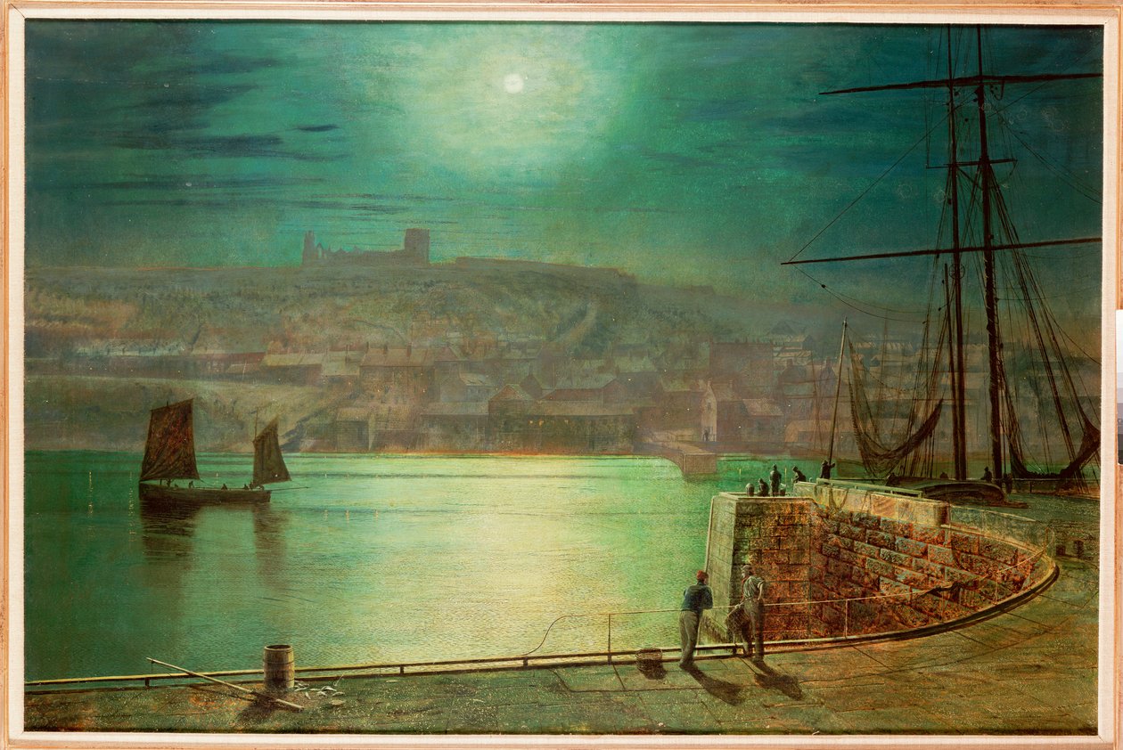 Whitby Harbour af Moonlight, 1870 af John Atkinson Grimshaw