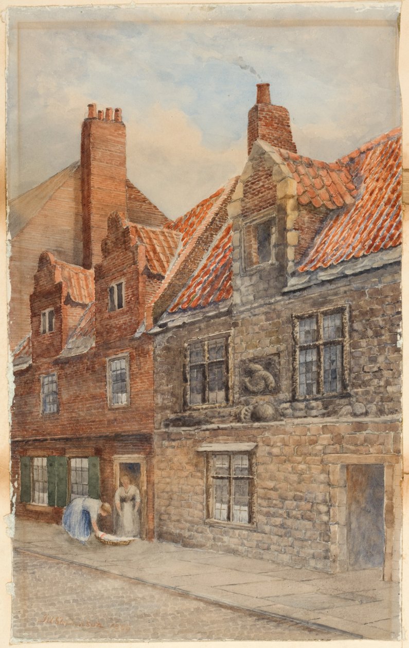The Dolphin House, Low Friar Street, Newcastle upon Tyne (kropsfarve, blyant og wc på papir) af John Atlantic Stephenson