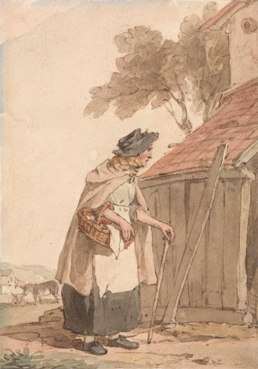 En gammel kvinde, der bærer en kurv af John Augustus Atkinson