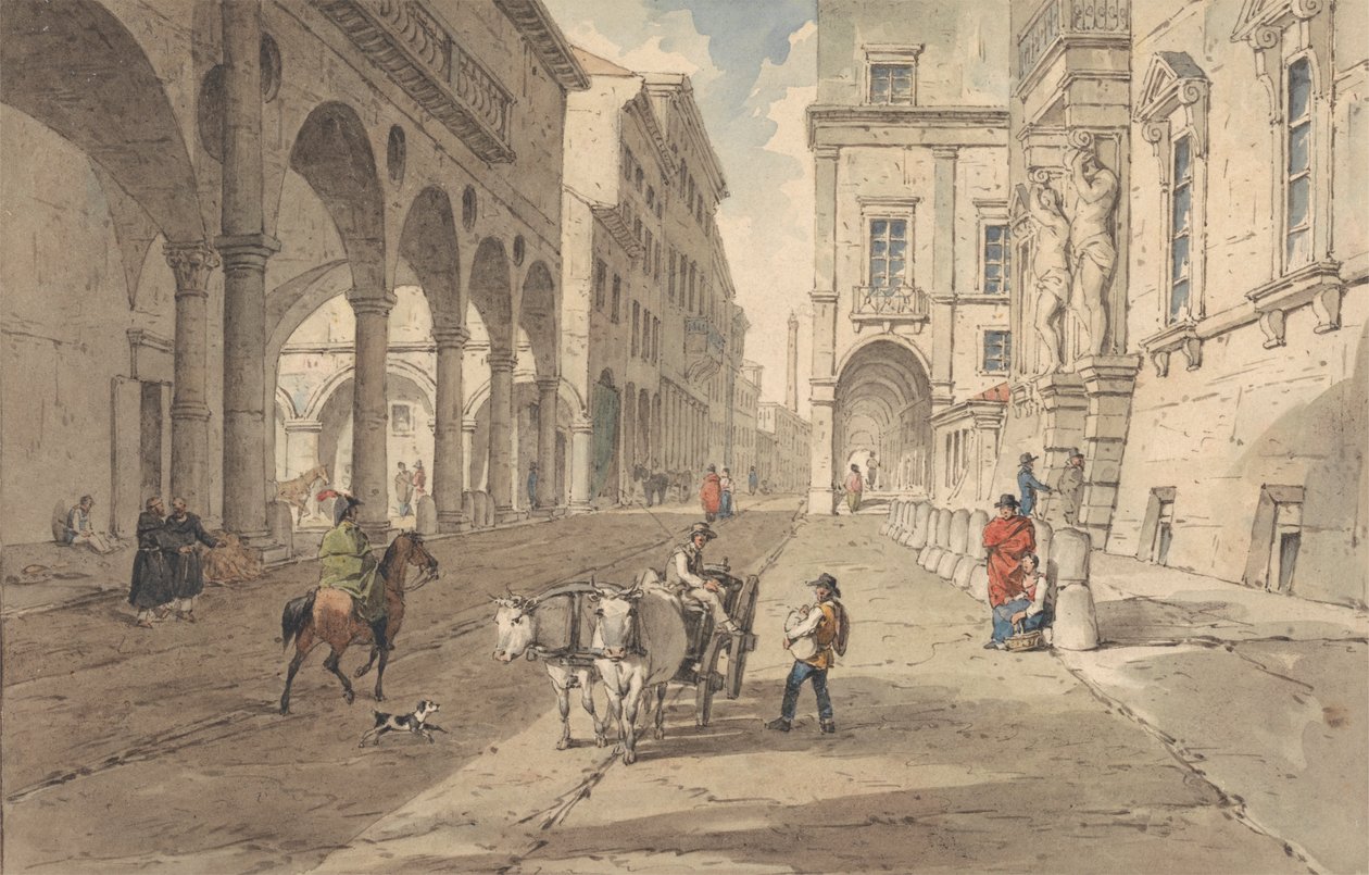 Bologna, Udsigt i Strada Maggiore af John Augustus Atkinson