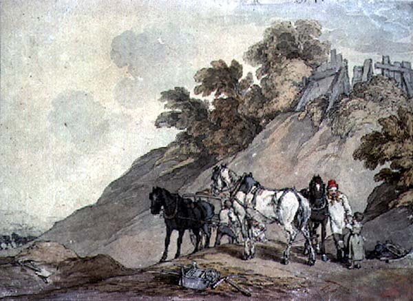 Vogn og hold i en grusgrav af John Augustus Atkinson
