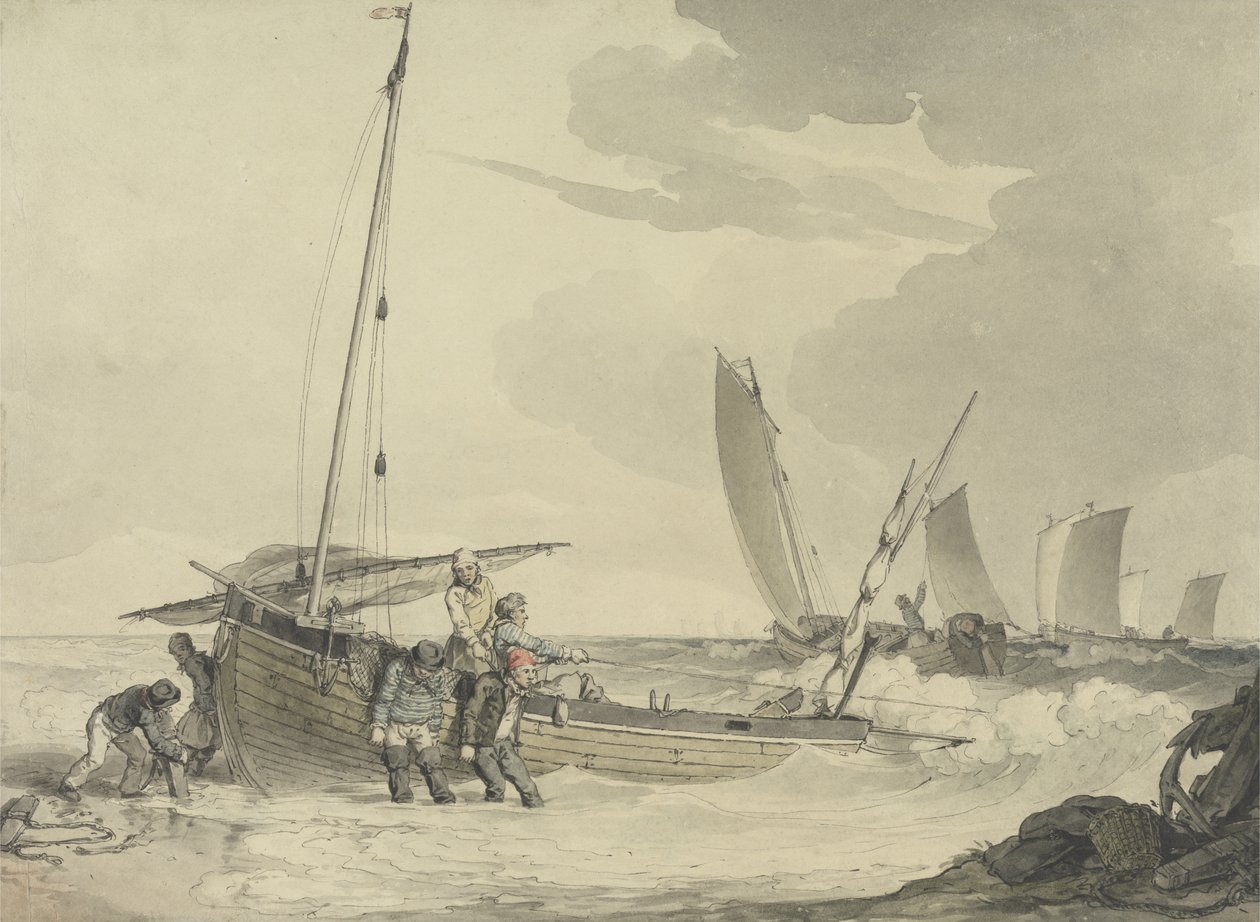 Fisherman putting out to Sea, ca. 1810 (wc med pen og blæk på papir) af John Augustus Atkinson