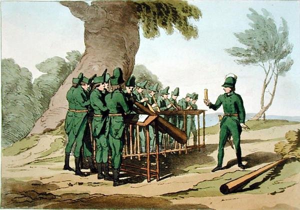 Hornmusik, ætset af kunstneren, udgivet 1803 (farve litho) af John Augustus Atkinson