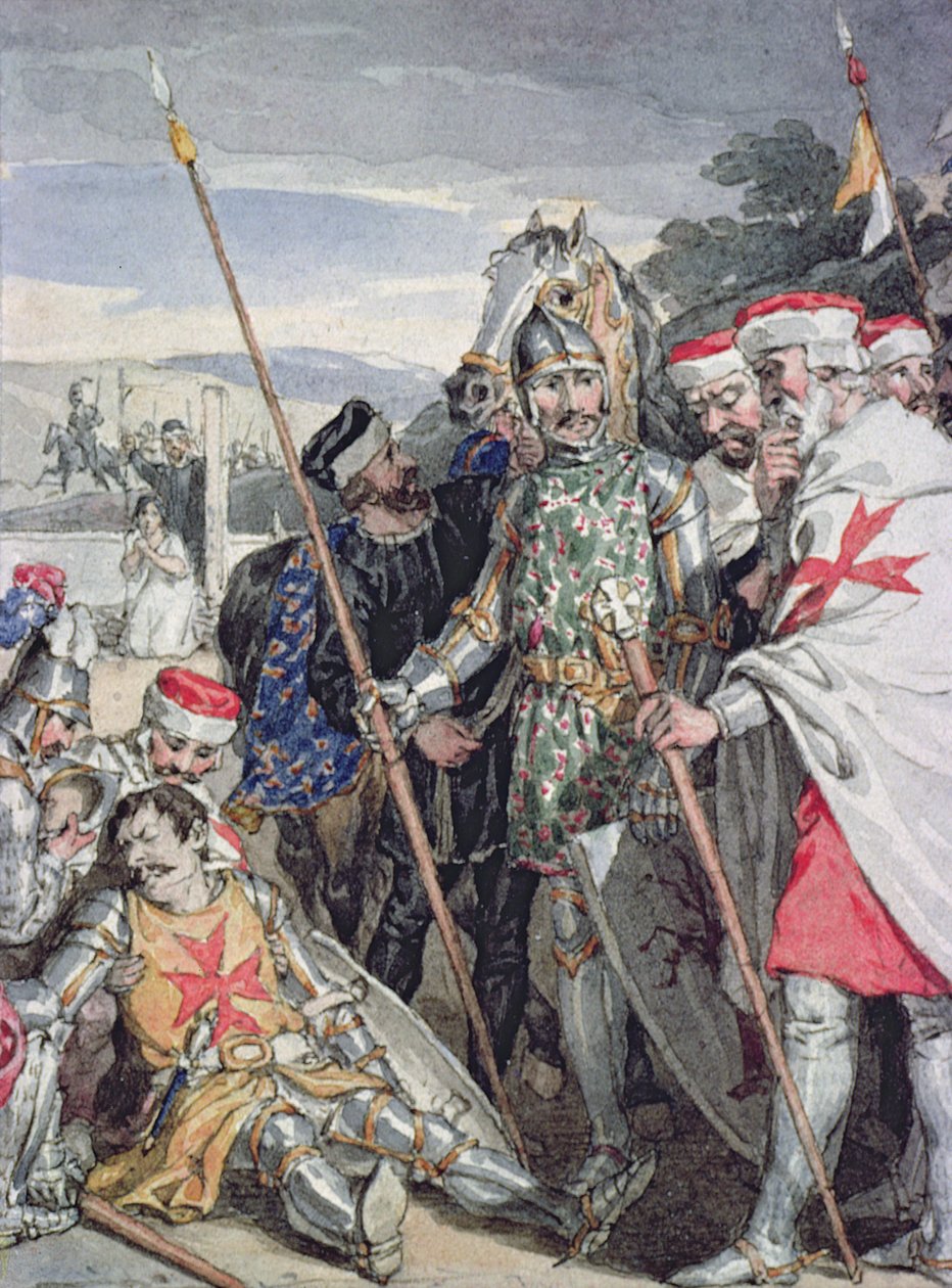 Ivanhoe af Sir Walter Scott: Sir Brian de Bois-Guilberts død af John Augustus Atkinson