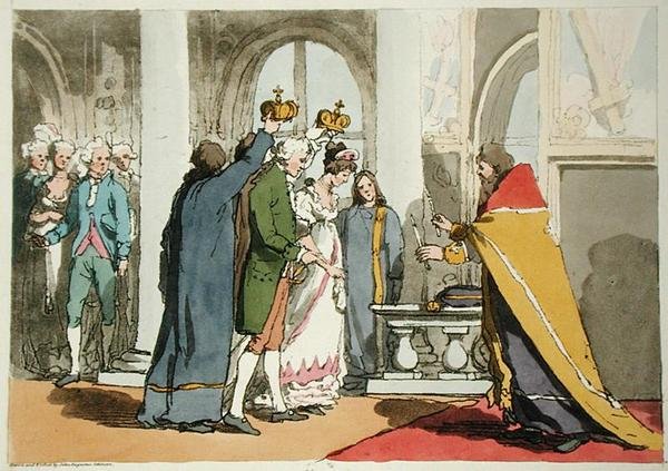 Ægteskab, ætset af kunstneren, udgivet 1804 (farve litho) af John Augustus Atkinson