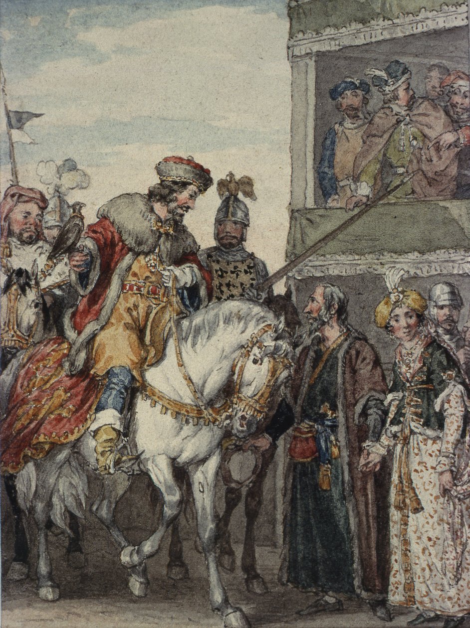Prins John (1167-1216) og jøden Isaac ved våbenpassagen i Ashby af John Augustus Atkinson