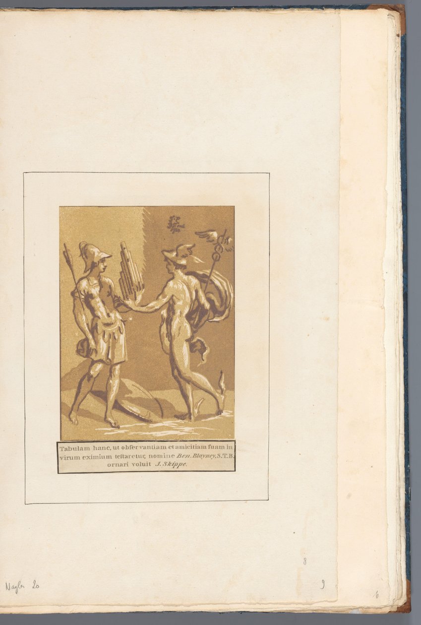Mercury giver Minerva en panflut Til sine venner og til hver (...) (serietitel på objekt) af John B. Skippe
