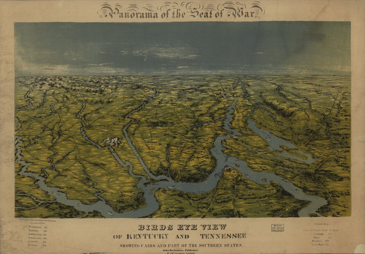 Fugleperspektiv over Kentucky og Tennessee med Cairo og en del af sydstaterne. LOC 99447069 af John Bachmann