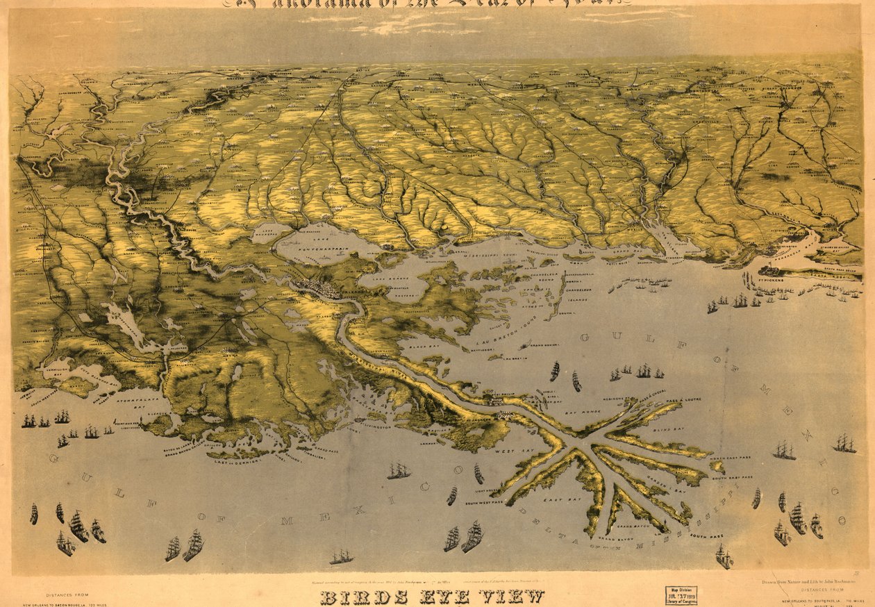 Fugleperspektiv over Louisiana, Mississippi, Alabama og en del af Florida LOC 99447004 af John Bachmann