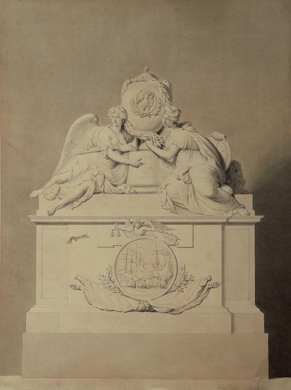Design til monumentet over kaptajnerne Harvey og Hutt i Westminster Abbey, ca. 1804 af John Bacon