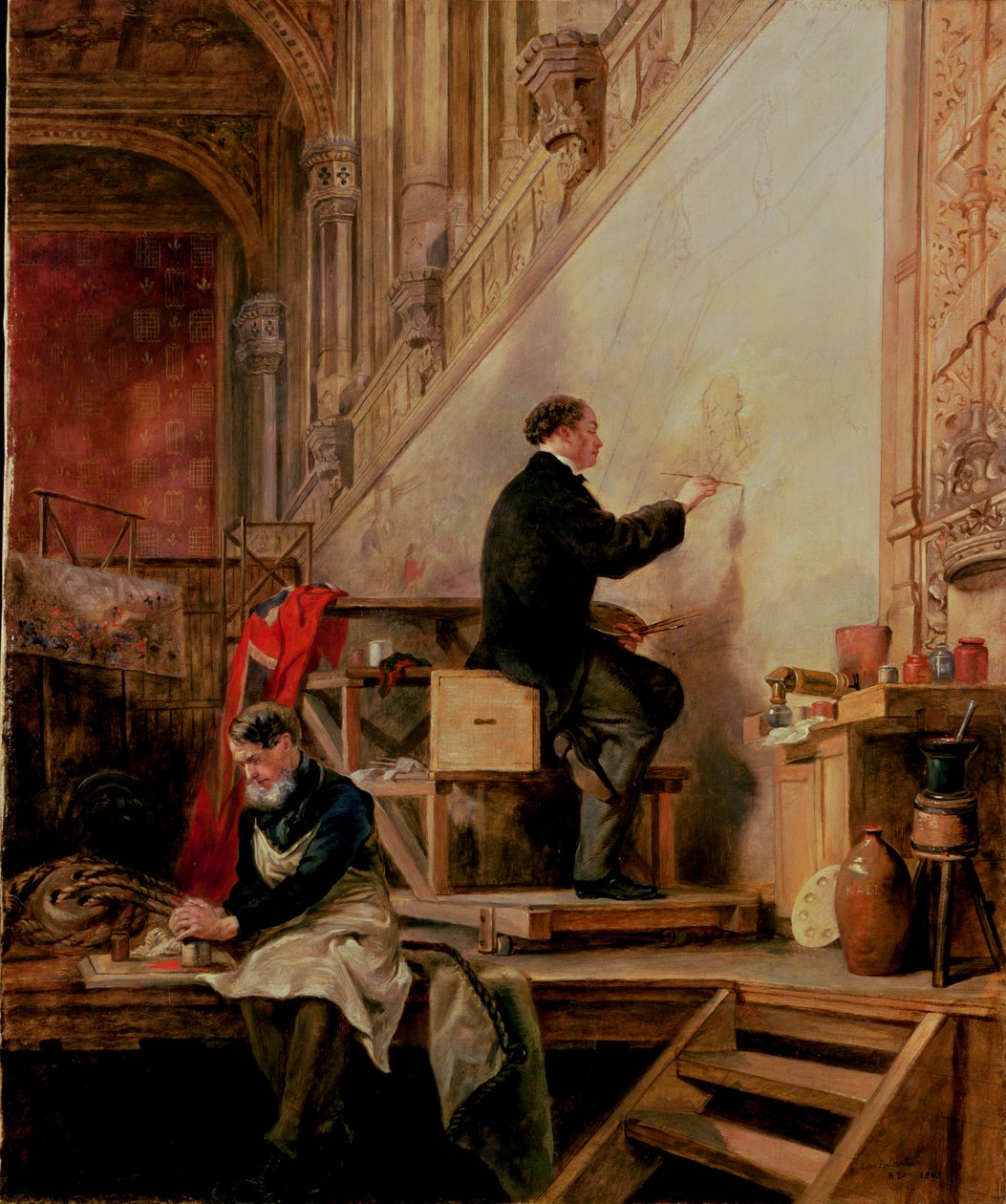 Daniel Maclise (1806-70) maler sit vægmaleri 