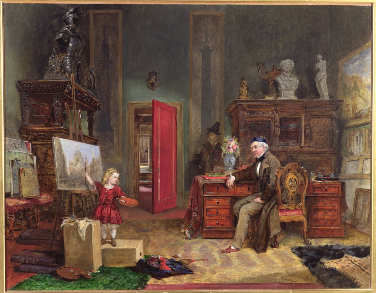 David Roberts (1796-1864) og hans barnebarn i hans atelier, ca. 1866 af John Ballantyne