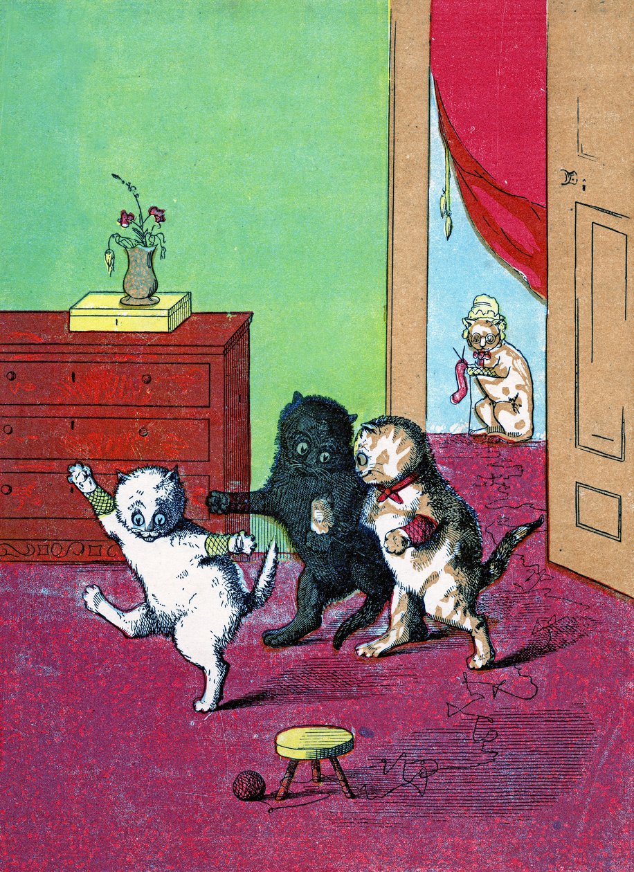 Tre små killinger iført vanter, Illustration fra "Three Little Kittens" 1859 af John Ballantyne
