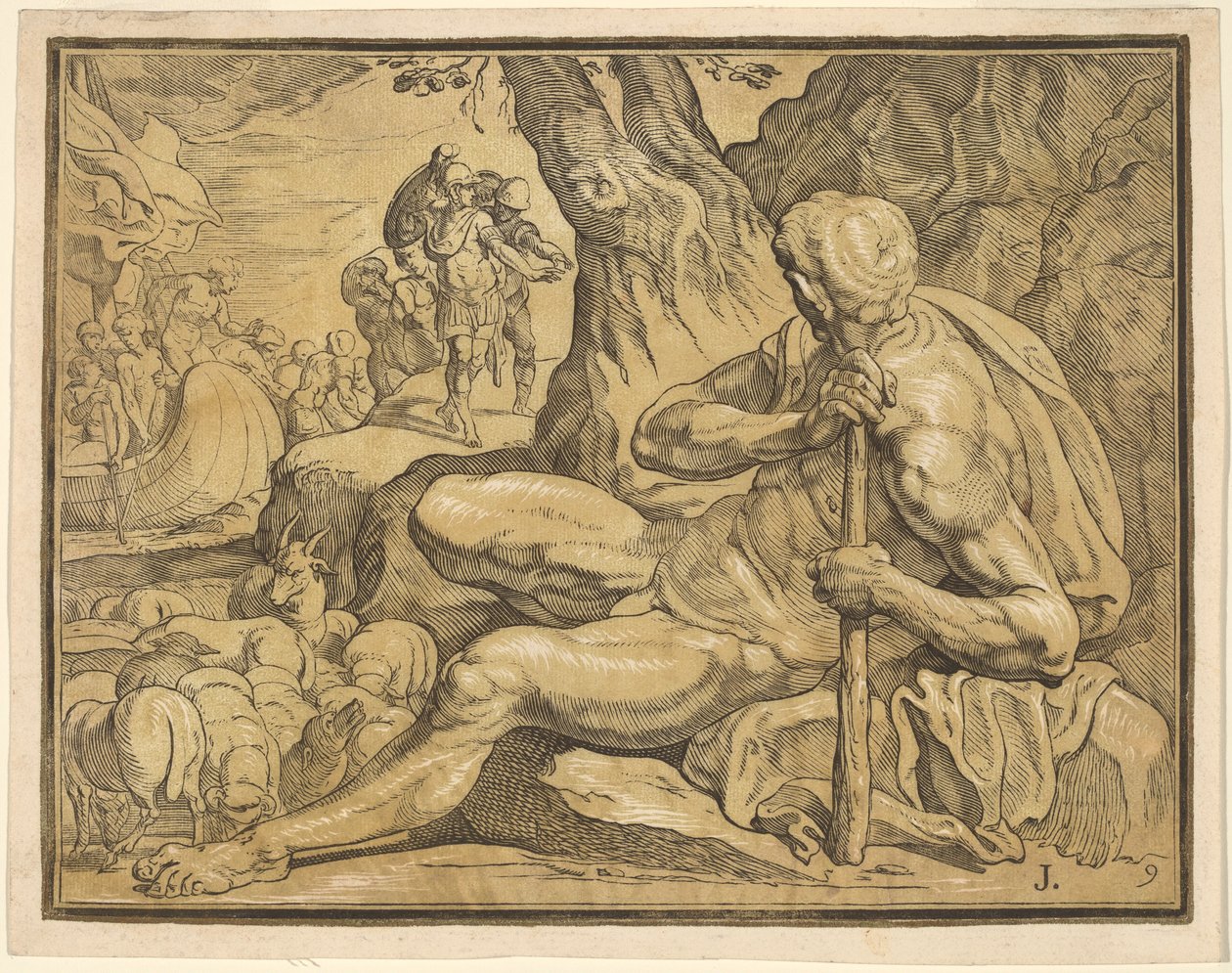 Ulysses og Polyphemus af John Baptist Jackson, after Francesco Primaticcio