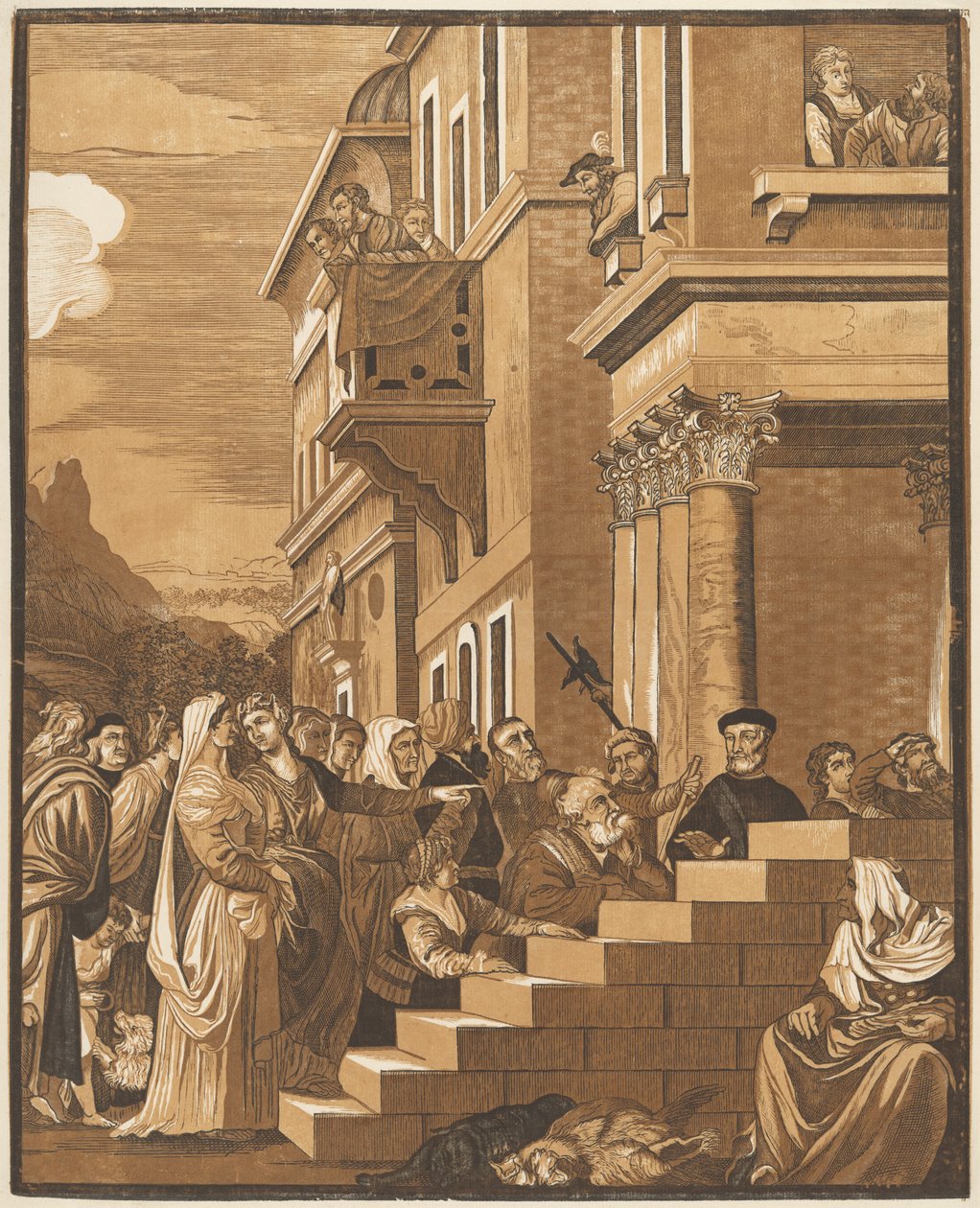 Præsentation af jomfruen i templet (midterpanel) af John Baptist Jackson after Titian