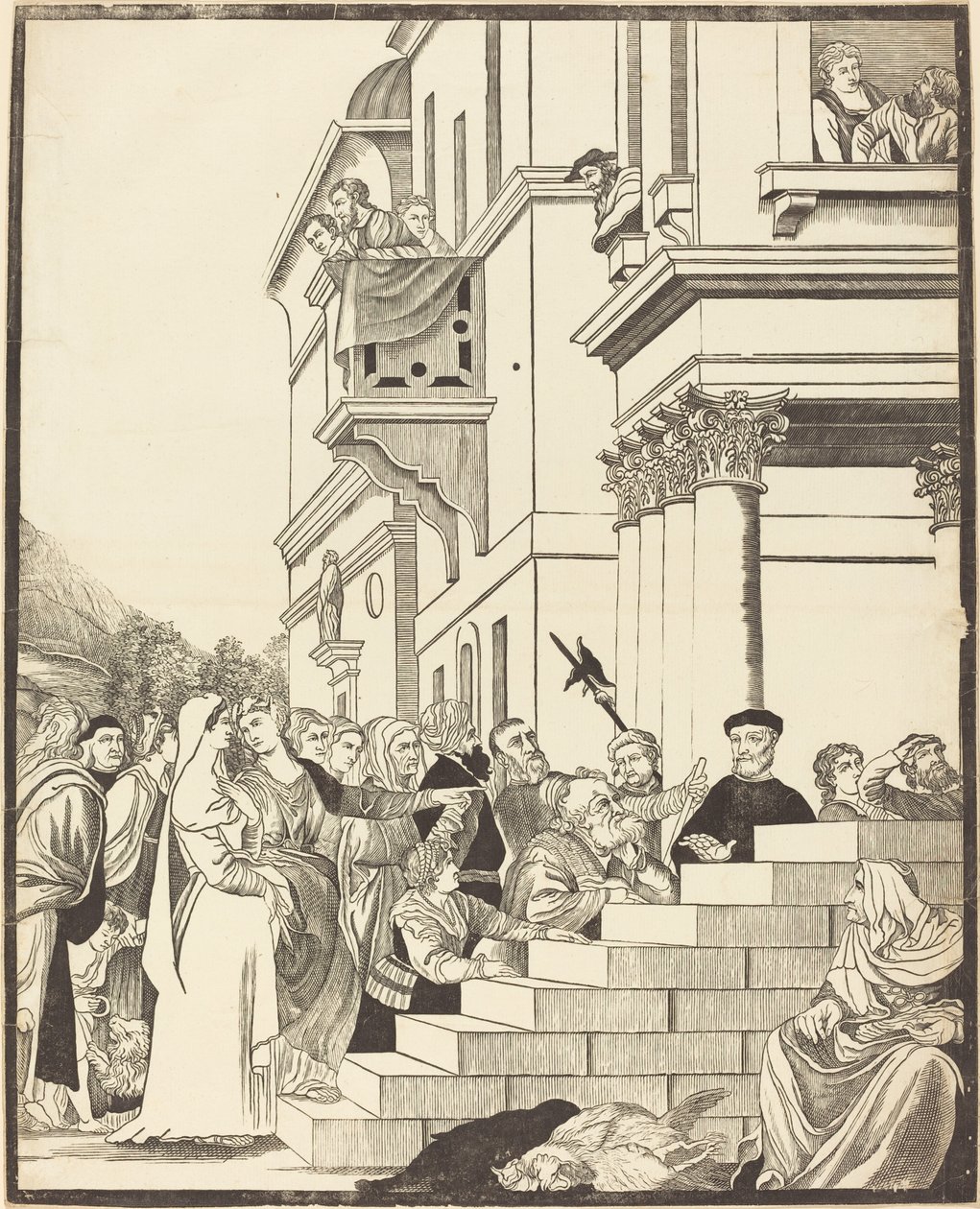 Præsentation af jomfruen i templet [midterplade] af John Baptist Jackson after Titian