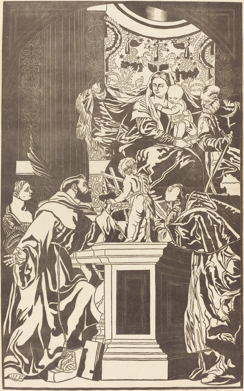 Hellige familie og fire hellige af John Baptist Jackson after Veronese