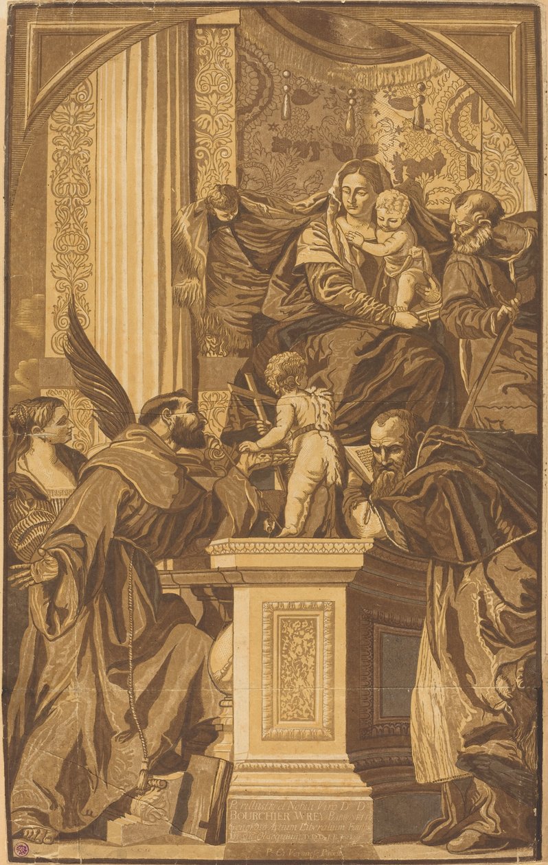 Hellige familie og fire hellige af John Baptist Jackson after Veronese