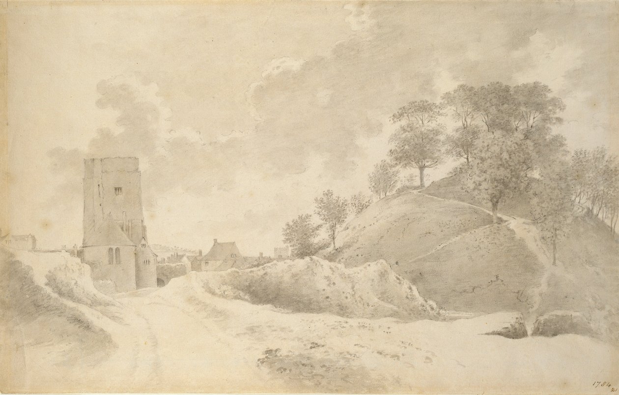 Oxford Castle og Castle Mound, 27. maj 1784 af John Baptist Malchair