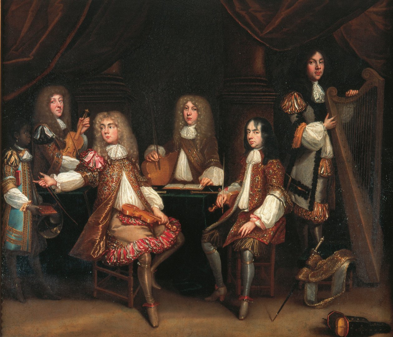 The Crimson Bedchamber, portrætgruppe af herrer med musikinstrumenter, som traditionelt siges at forestille Kong Charles II