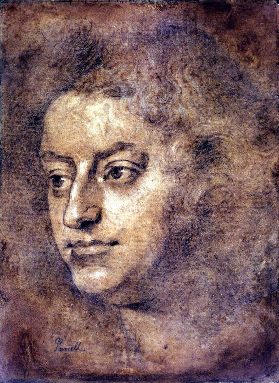 Portræt af Henry Purcell (1659 - 1695), engelsk komponist. Maleri tilskrevet Sir John Closterman. Sort kridt. 1695. London, National Portrait Gallery. af John Baptiste Closterman