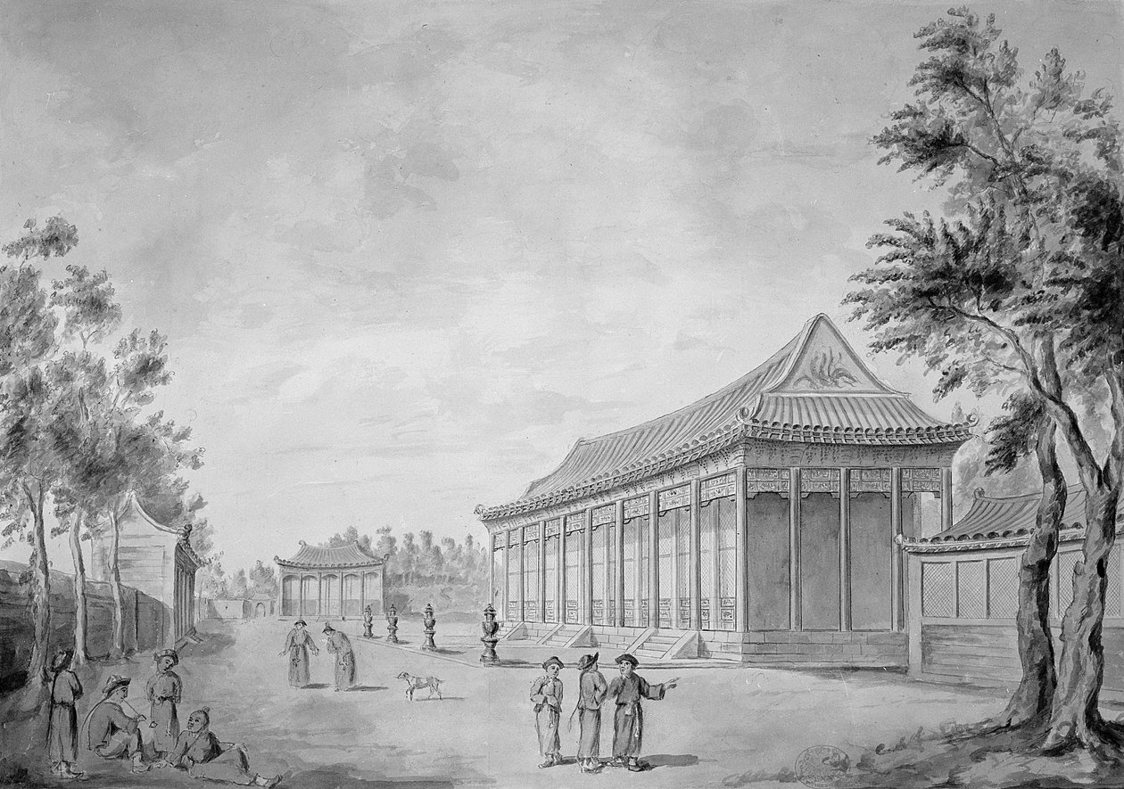 Audienssalen i det gamle sommerpalads, Beijing, 1793 af John Barrow