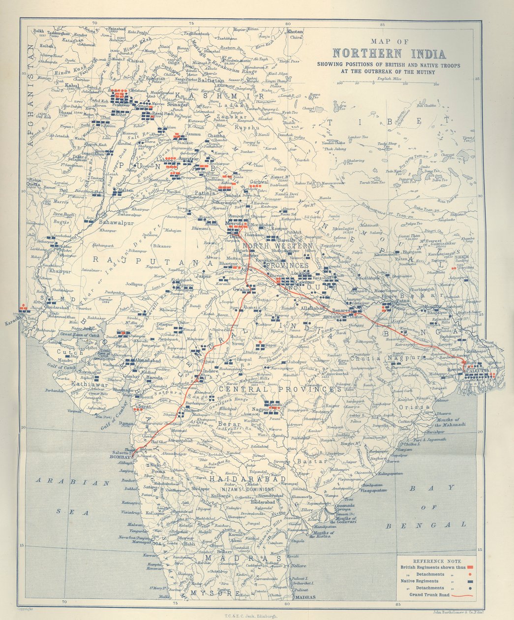 Kort over det nordlige Indien, 1901. af John Bartholomew