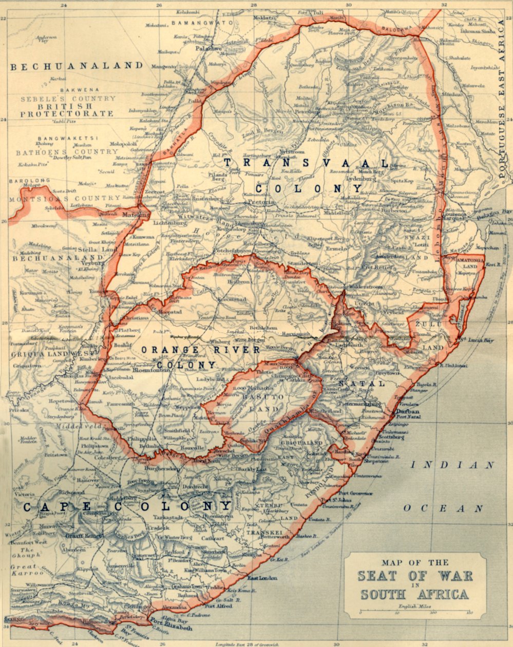 Kort over krigssædet i Sydafrika, 1901. af John Bartholomew