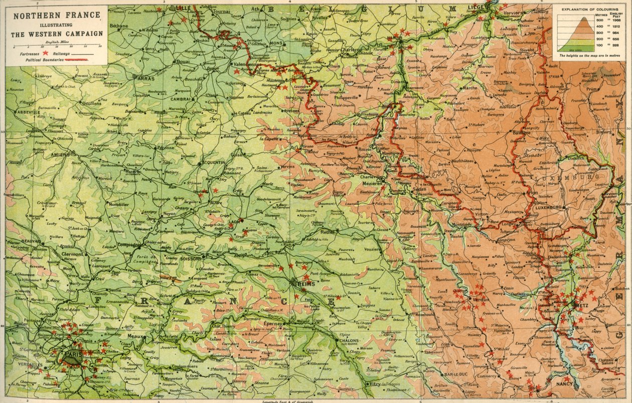 Nordfrankrig illustrerer den vestlige kampagne, 1914, c1920. af John Bartholomew and Son