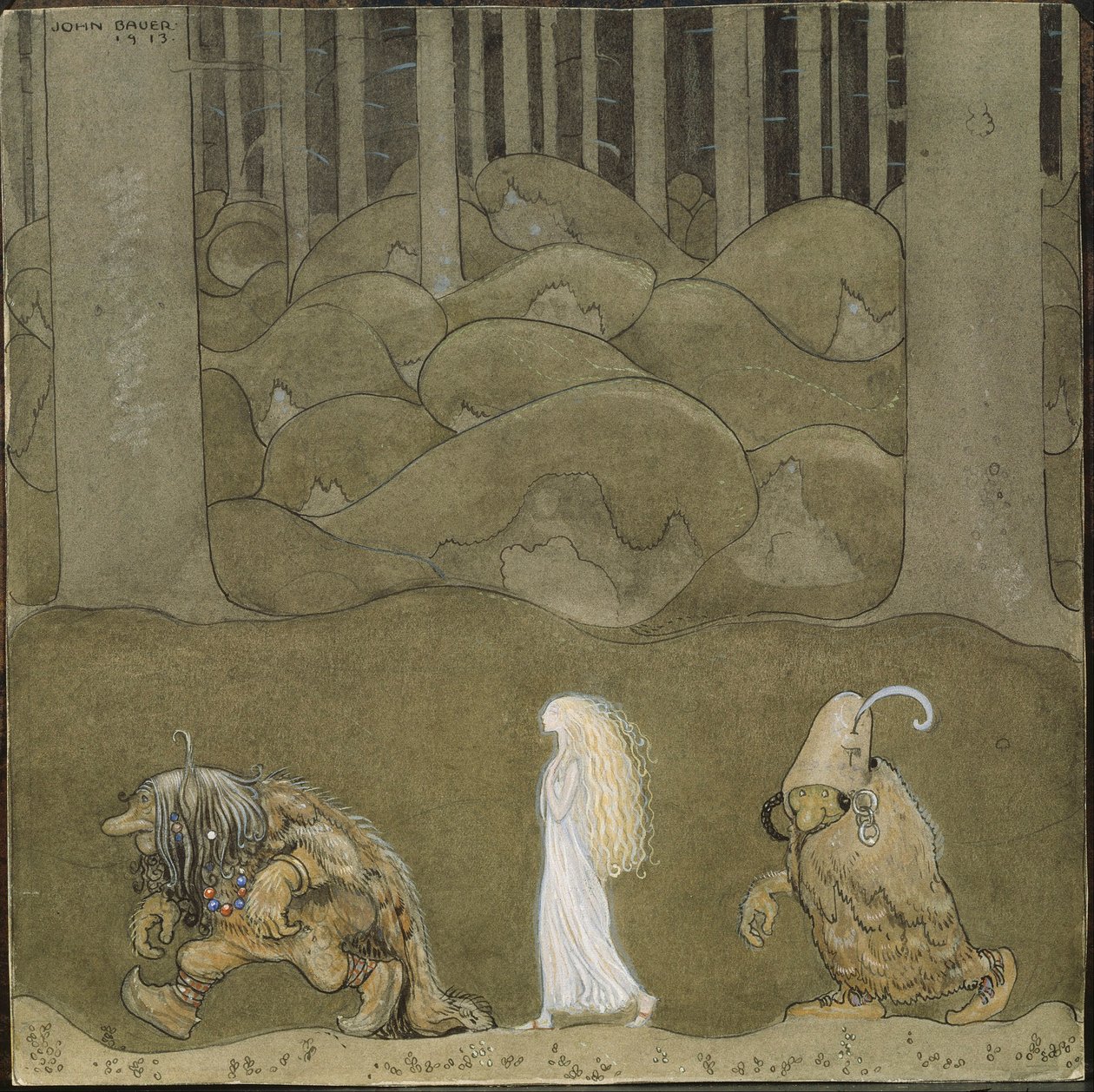 La Princesse et les trolls - Prinsessen og troldene - Bauer, John (1882-1918) - 1913 - Akvarel, Gouache på papir - 25x25 - Nationalmuseum Stockholm af John Bauer