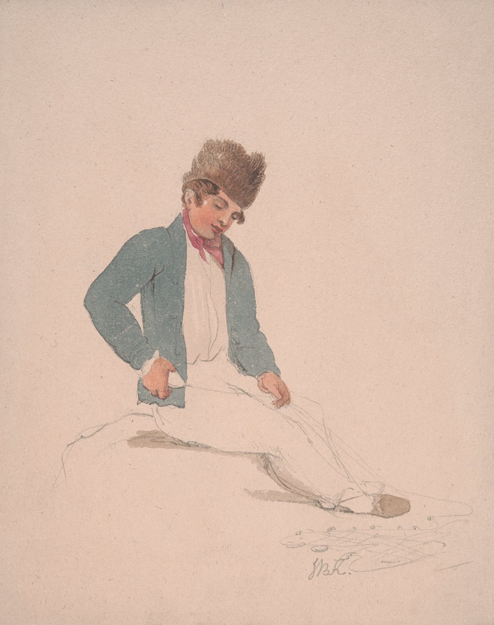 Portræt af en ungdom i en pelshat af John Baverstock Knight